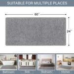 LOCHAS Luxury Bathroom Rug Shaggy Bath Mat 24 x 60 Inch, Washable Non Slip Bath Rugs for Bathroom Shower, Soft Plush Chenille Absorbent Carpets Mats, Gray - Image 2