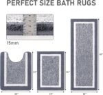 Pauwer Bathroom Rug Mat Set 3 Piece, Microfiber Shaggy Bath Set, Non-Slip Ultra Soft Carpet Mats, Absorbent with U-Shaped Toilet for Bathroom, Tub, Shower, Dark Grey - Image 2