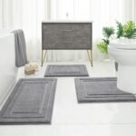 HOMEIDEAS Bathroom Rugs Sets 3 Piece, Super Soft and Absorbent Non Slip Microfiber Toilet Bath Mat with U-Shaped (Grey) - Image 3