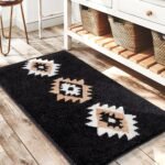 DEXDE Black Bathroom Rugs Mat 20x32, Aztec Boho Bath Rugs Long Western Plush Non Slip Machine Washable Bath Mats Large Luxury Soft Absorbent Modern Carpet for Floor, Tub, Shower, Kitchen, Entryway