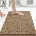 Bcoimo 24x17 Chenille Bath Mat – Non-Slip with Backing Bath Rug Ultra-Absorbent and Machine Washable Bathroom Mat Quick-Dry Design. Ideal for Bathroom Shower and Tub Areas
