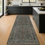 Non Slip 2x6 Kitchen Runner Rug Washable, Rubber Backed Hallway Runner Rugs, Boho Vintage Floral Botanical Dark Green Non Skid Carpet for Entryway, Bathroom, Hall Way Mats for Floor
