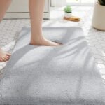 MINIDEAR Bathroom Rugs 24x17 Light Gray - Thick Memory Foam Bath Mat, Ultra Soft & Plush Fluffy, Non-Slip, Quick Dry, Absorbent Washable Floor Microfiber Mat for Tub, Home Decor Accessories