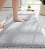 MINIDEAR Bathroom Rugs 24x17 Light Gray - Thick Memory Foam Bath Mat, Ultra Soft & Plush Fluffy, Non-Slip, Quick Dry, Absorbent Washable Floor Microfiber Mat for Tub, Home Decor Accessories
